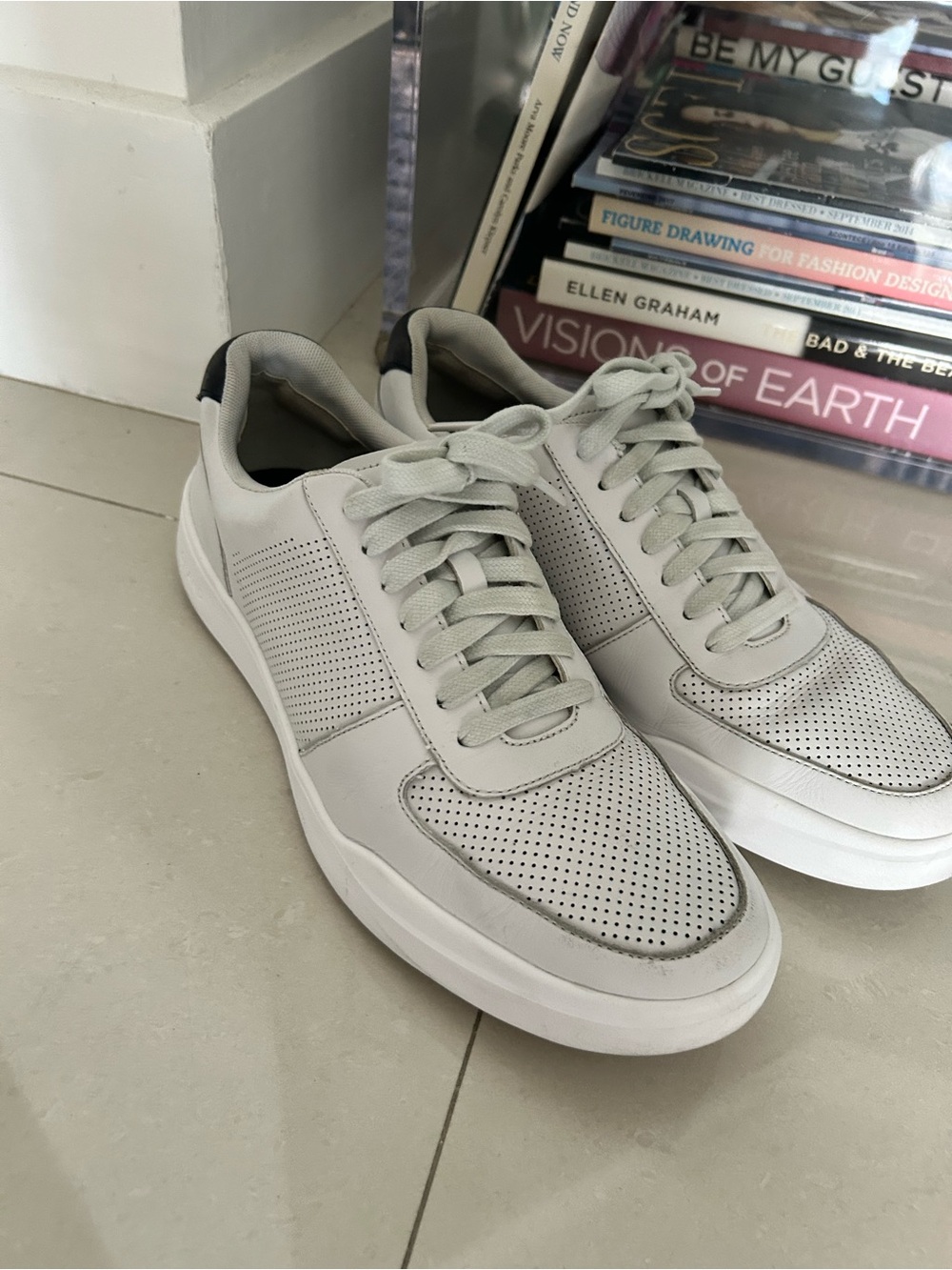Cole Haan Grand Men's White Perforated Leather Sneakers - Picture 2 of 11